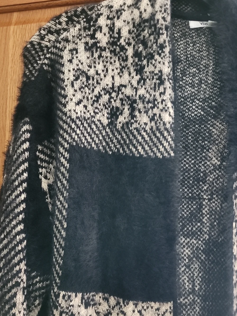 Cozy Black & Cream Open-Front Plaid Cardigan Sweater